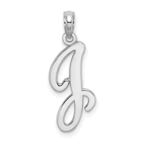 10K White Gold Polished J Script Initial Charm - Picture 1 of 9